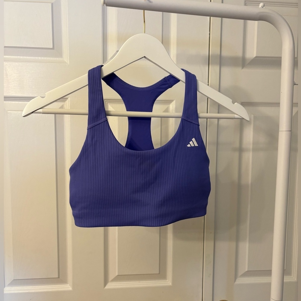 New Adidas Ribbed & Padded Purple Sports Bra Size Small - Medium Support - Picture 8 of 11